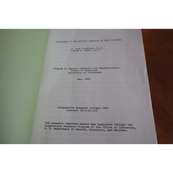 ASSESSMENT OF THE WRITTEN LANGUAGE OF DEAF STUDENTS C. Marks, E. R. Stuckless P - Picture 9 of 13